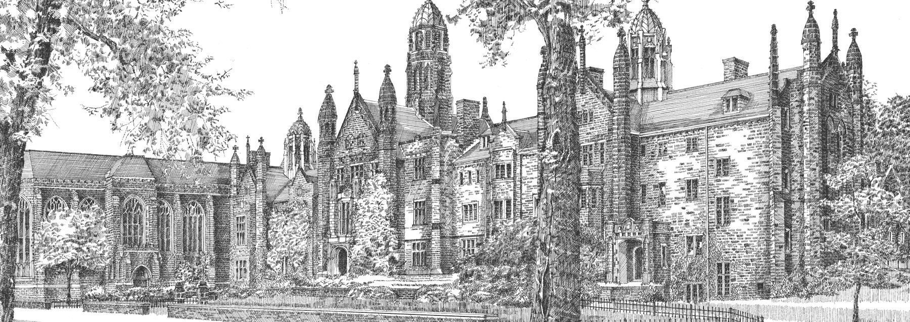 Etching illustration of the front campus of þƵ